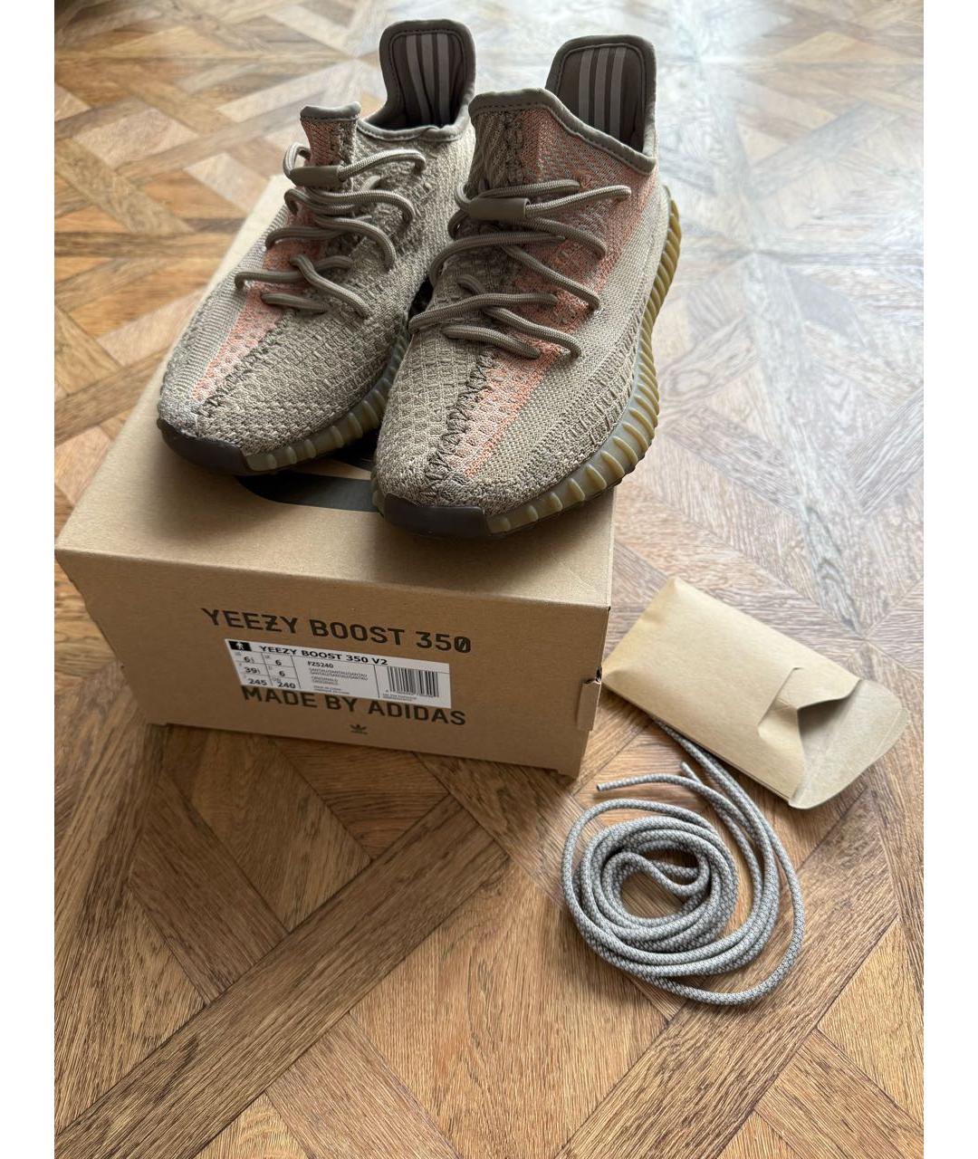 ADIDAS YEEZY Хаки текстильные кроссовки, фото 7