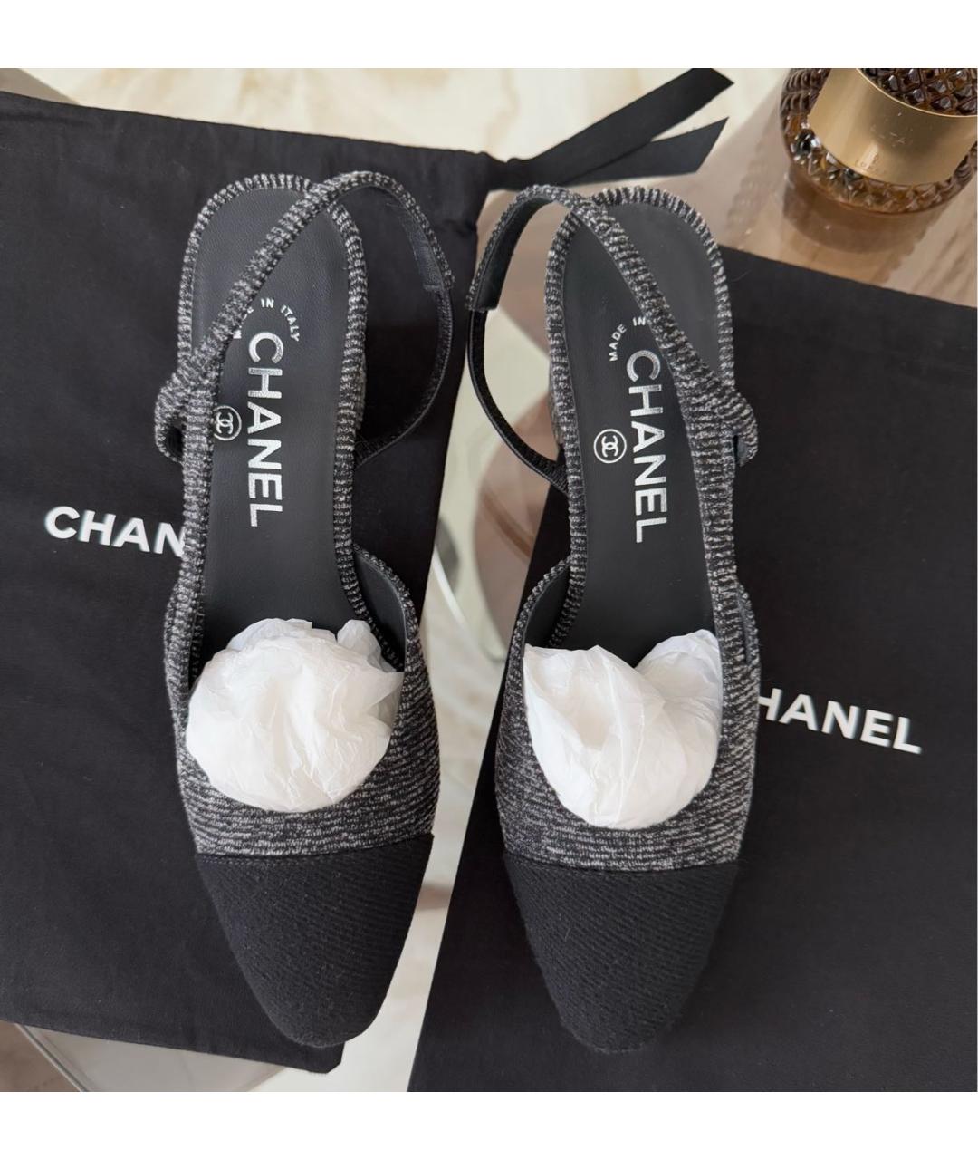 CHANEL Антрацитовые текстильные туфли, фото 3