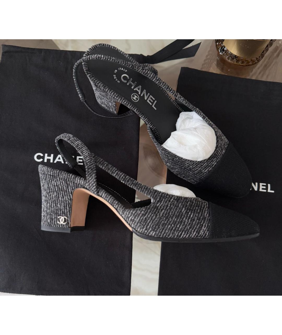 CHANEL Антрацитовые текстильные туфли, фото 2