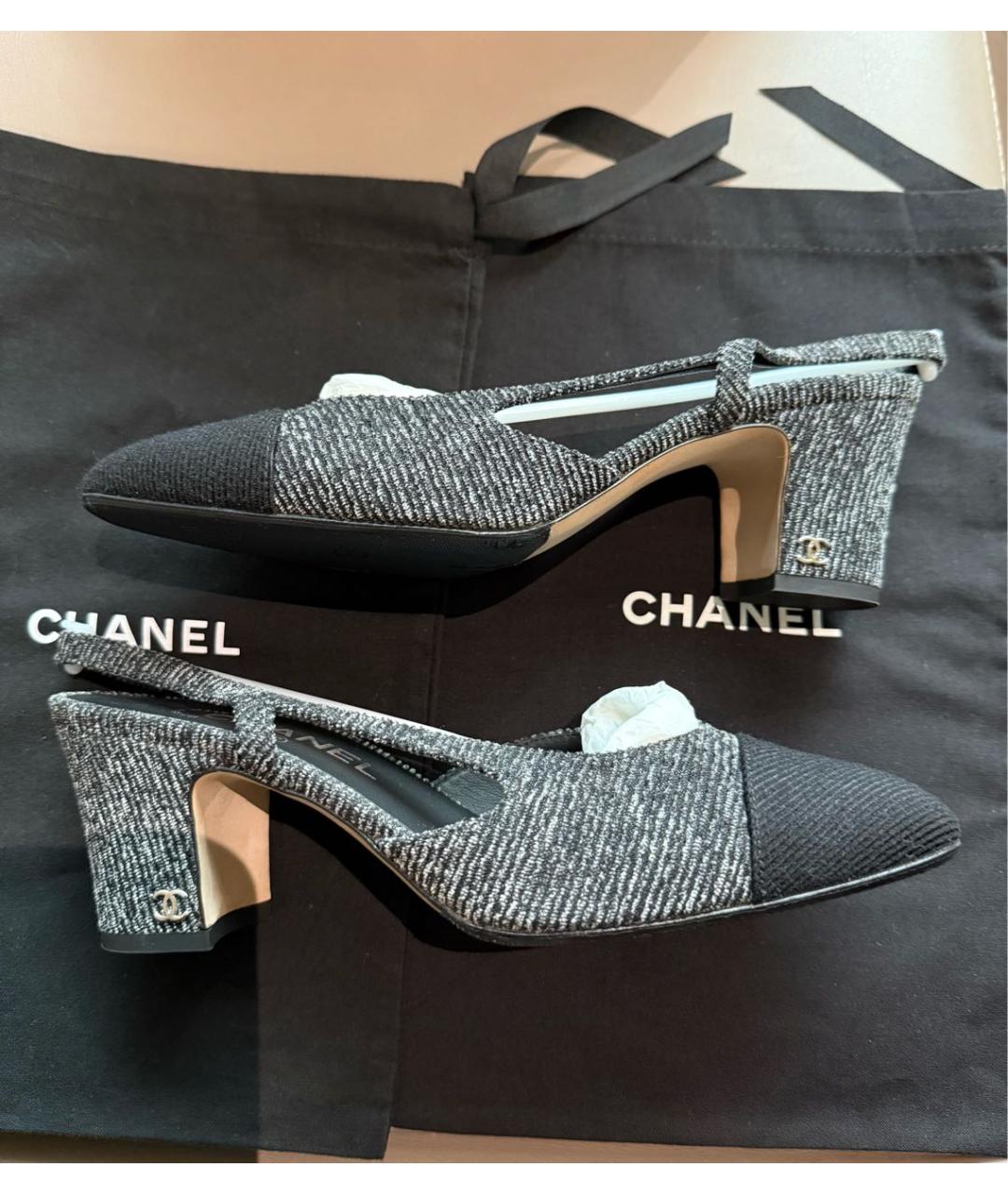 CHANEL Антрацитовые текстильные туфли, фото 4