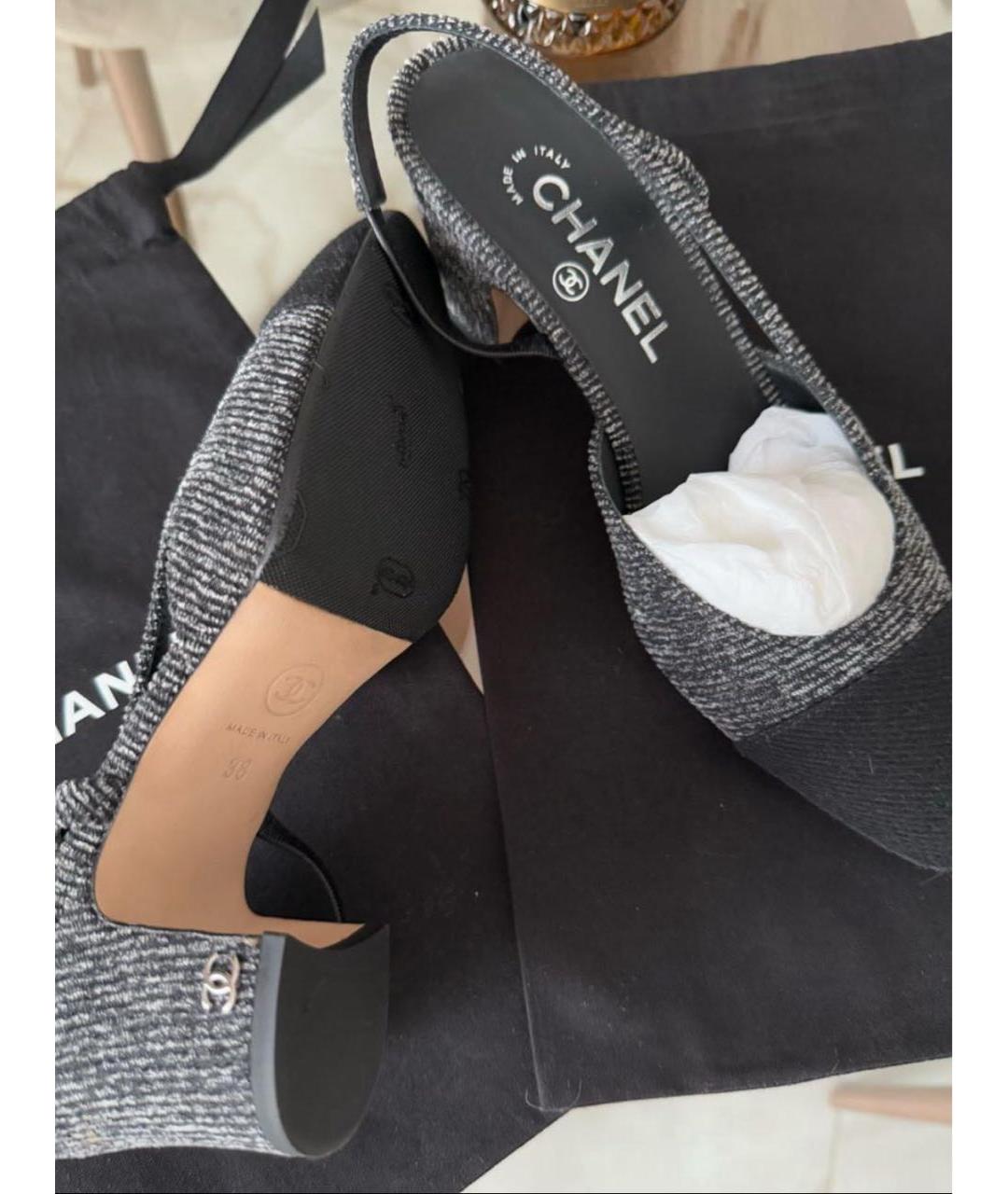 CHANEL Антрацитовые текстильные туфли, фото 6