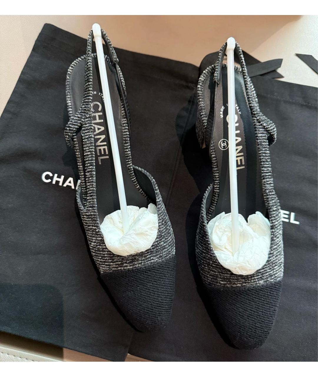CHANEL Антрацитовые текстильные туфли, фото 2