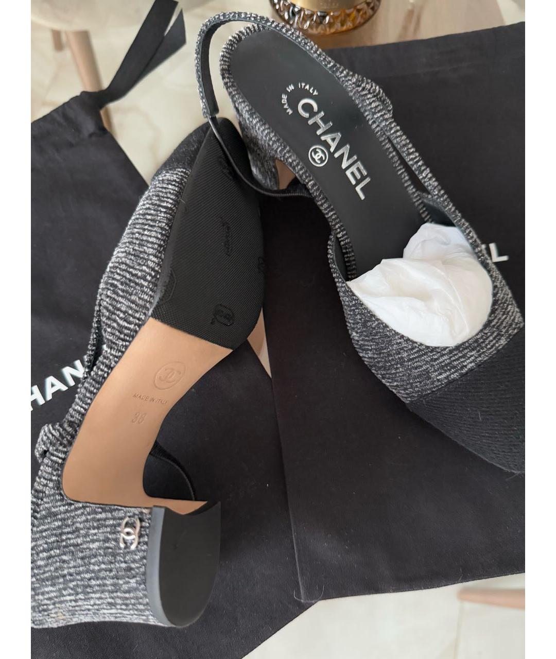 CHANEL Антрацитовые текстильные туфли, фото 4