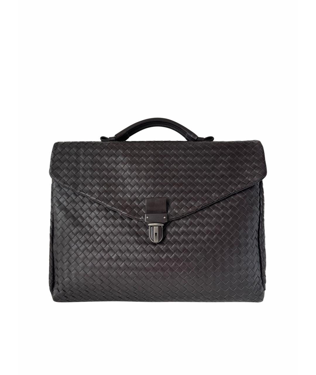 BOTTEGA VENETA Коричневый кожаный портфель, фото 1