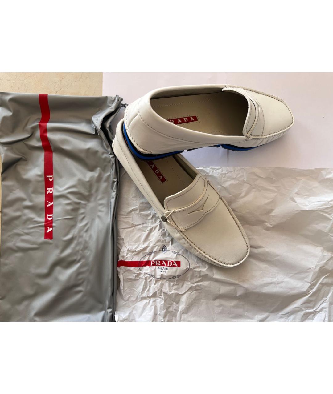 PRADA Белые кожаные мокасины, фото 7