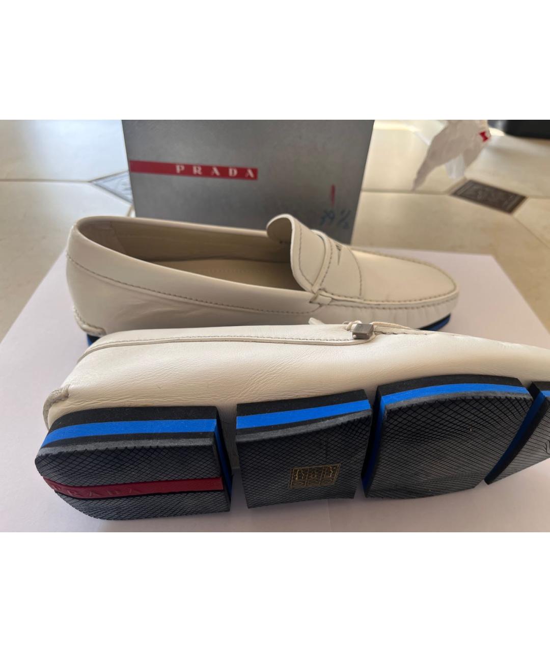 PRADA Белые кожаные мокасины, фото 5