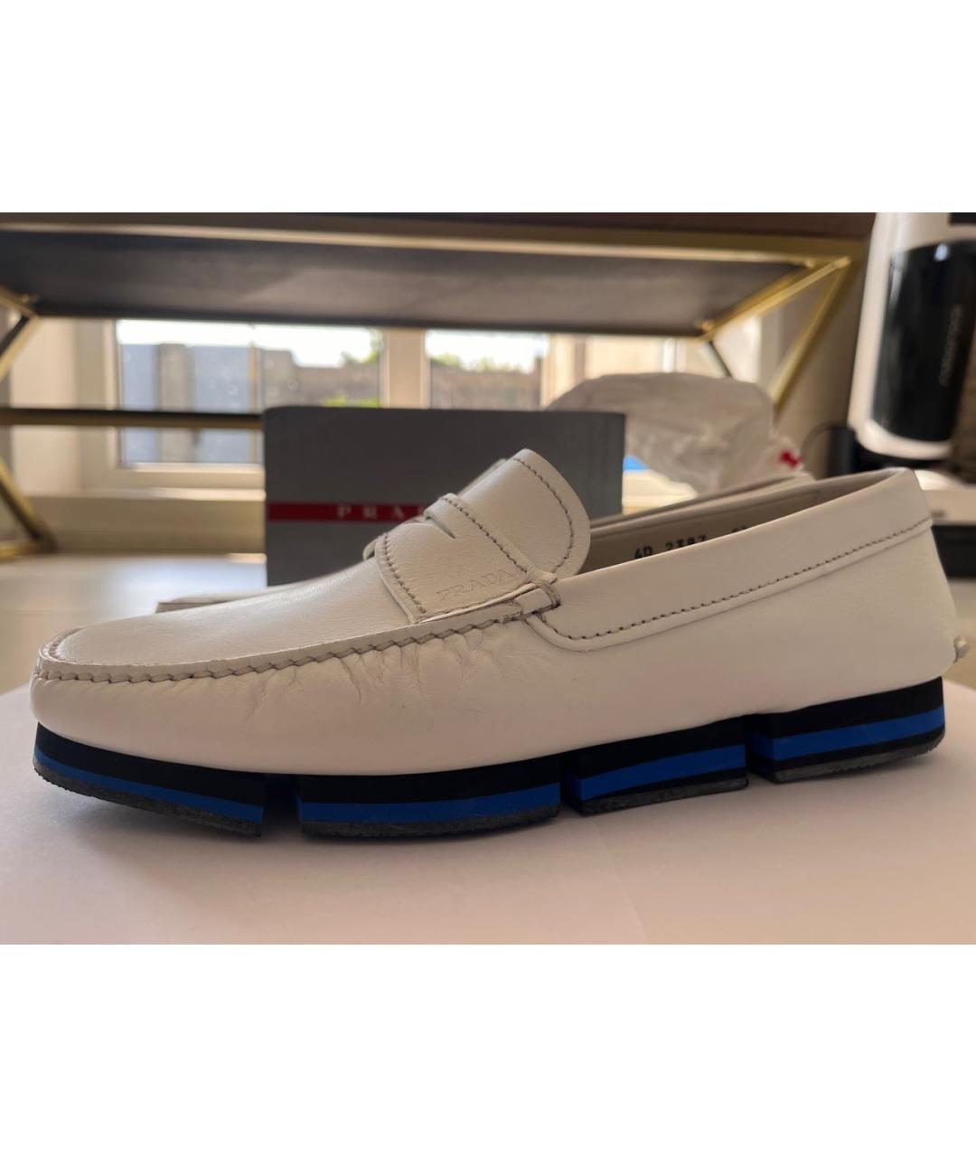 PRADA Белые кожаные мокасины, фото 8