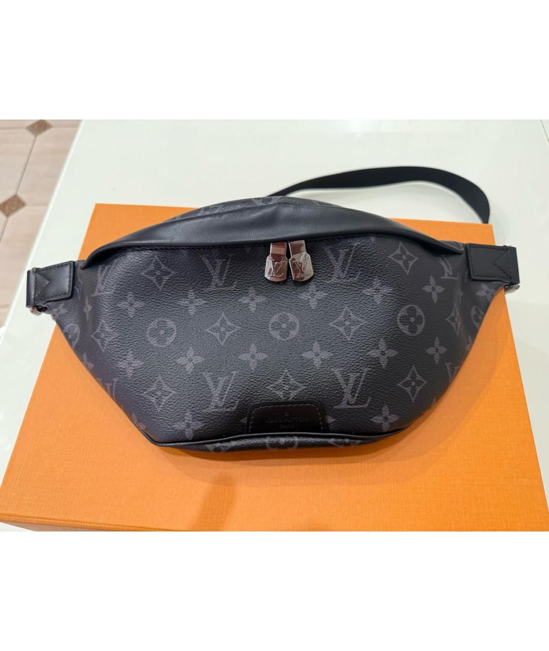 LOUIS VUITTON Антрацитовая кожаная поясная сумка, фото 9