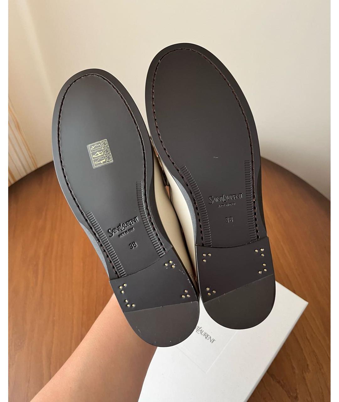 SAINT LAURENT Белые кожаные лоферы, фото 5