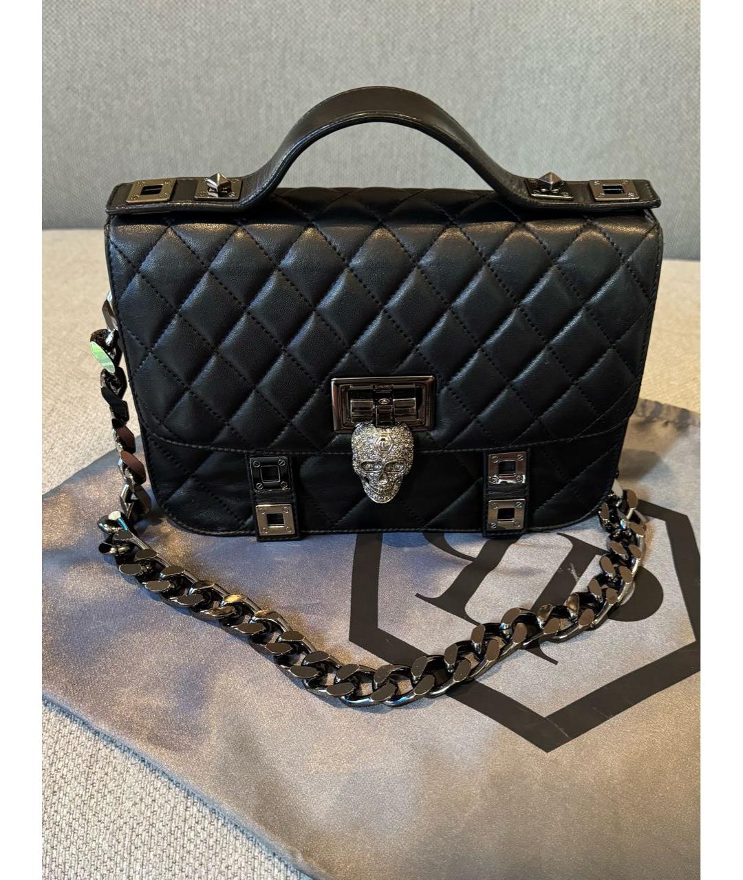 PHILIPP PLEIN Черная кожаная сумка через плечо, фото 2