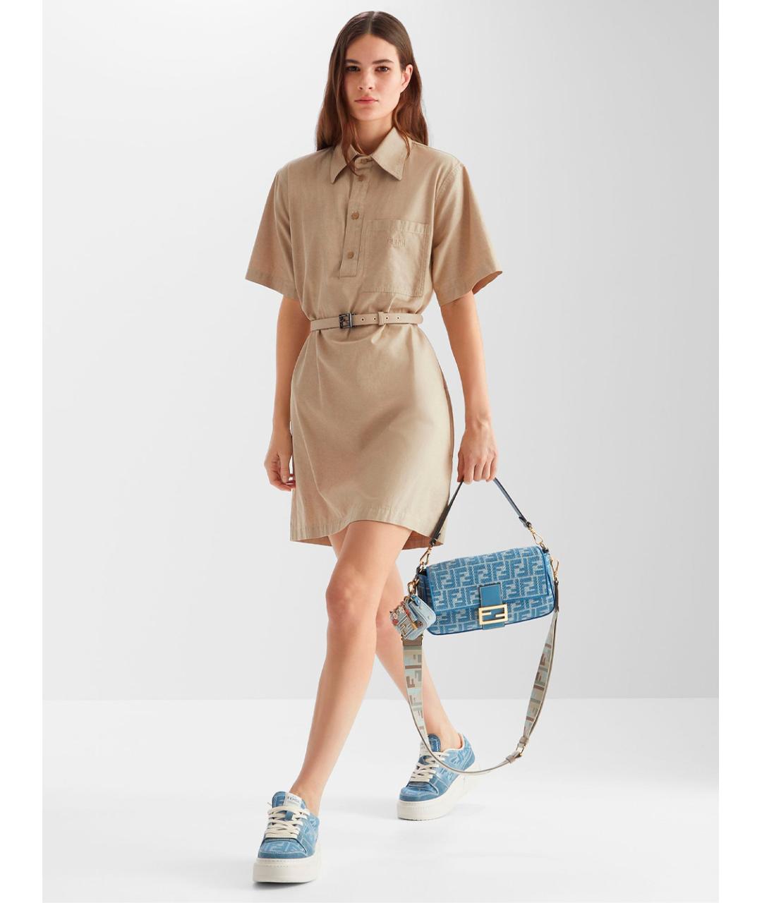 FENDI Бежевое хлопковое повседневное платье, фото 4