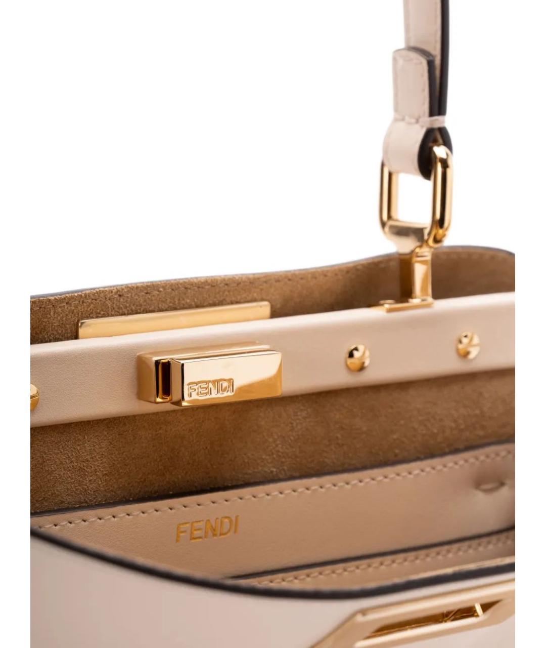 FENDI Бежевая кожаная сумка через плечо, фото 4