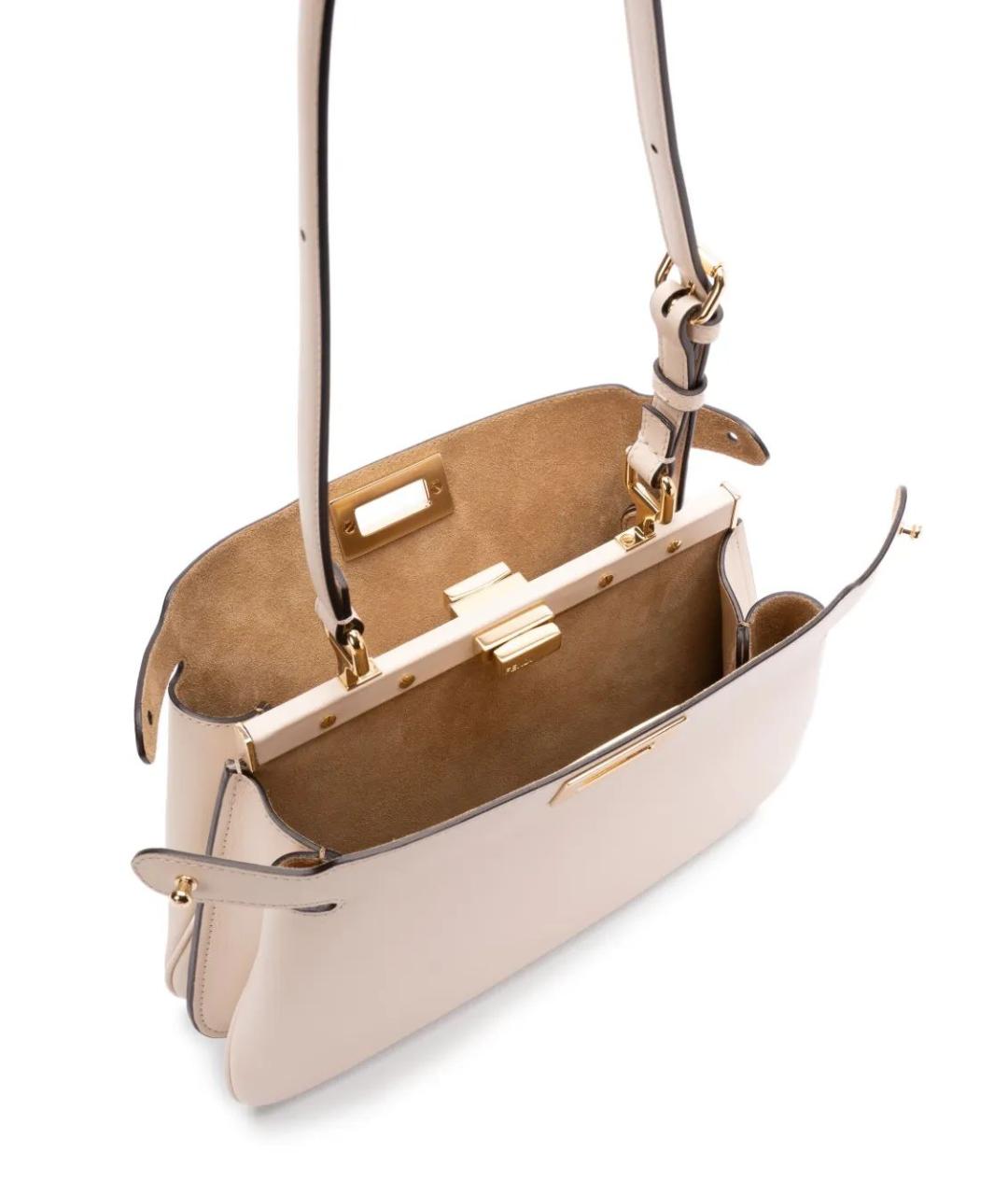 FENDI Бежевая кожаная сумка через плечо, фото 3