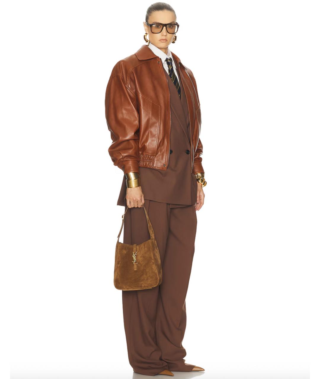 SAINT LAURENT Коричневая замшевая сумка через плечо, фото 5