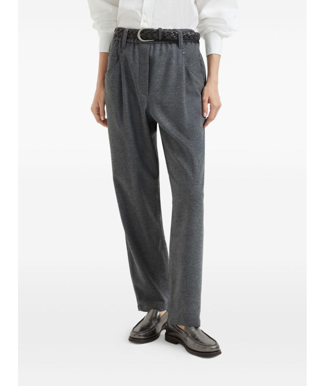 BRUNELLO CUCINELLI Антрацитовые шерстяные прямые брюки, фото 5