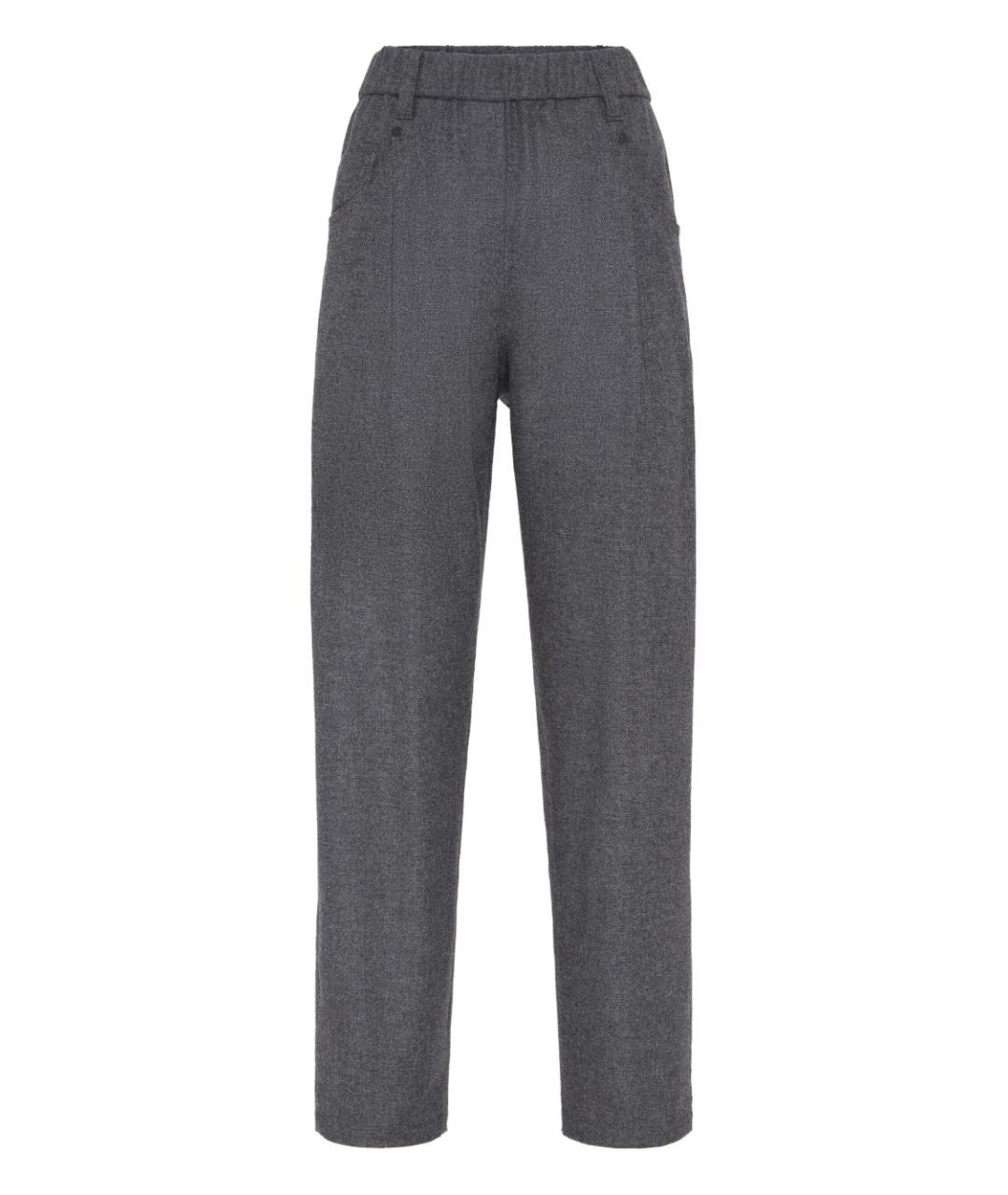 BRUNELLO CUCINELLI Антрацитовые шерстяные прямые брюки, фото 1