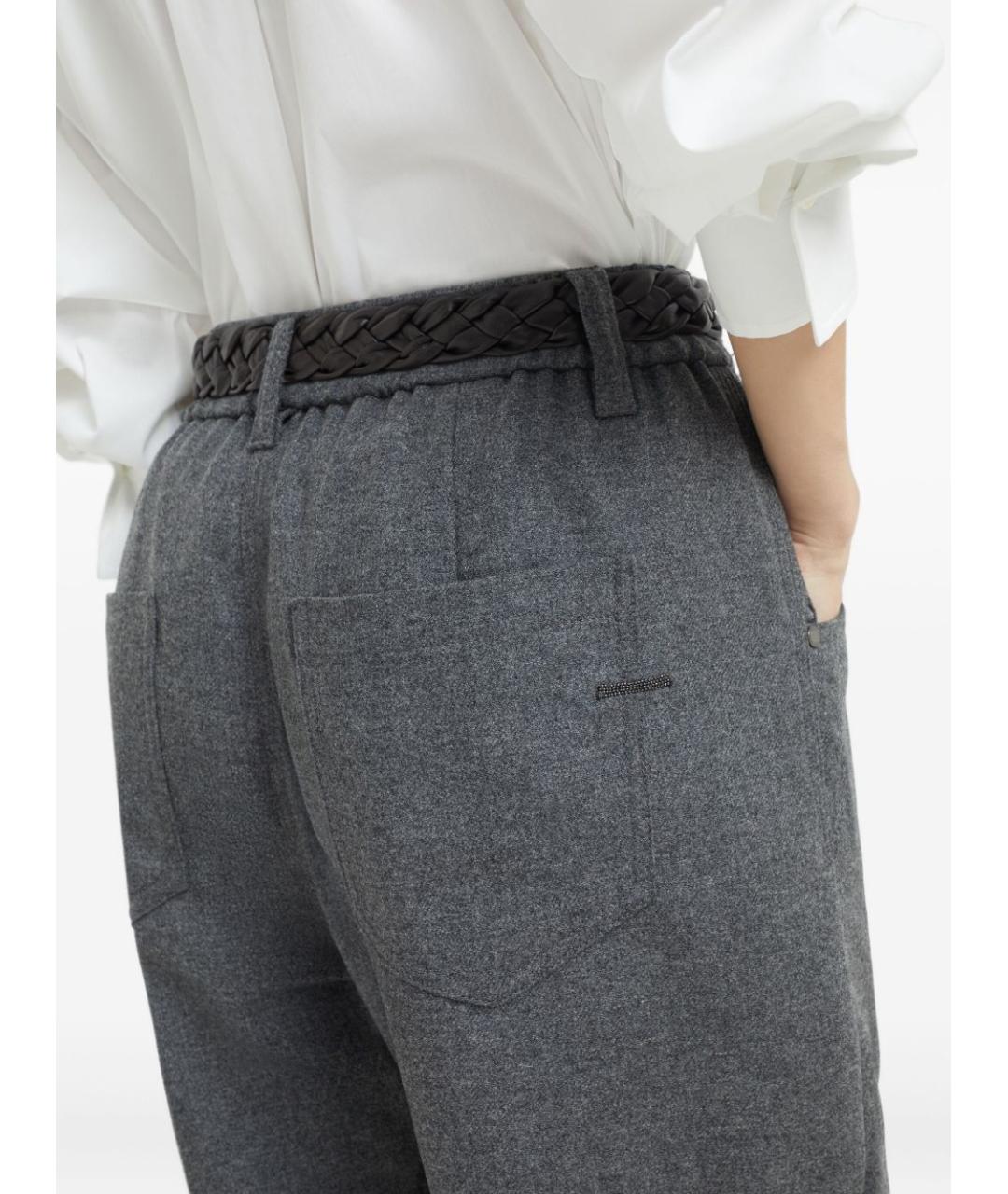 BRUNELLO CUCINELLI Антрацитовые шерстяные прямые брюки, фото 3
