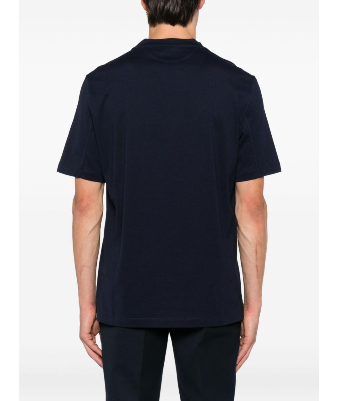 BRUNELLO CUCINELLI Темно-синяя хлопковая футболка, фото 4