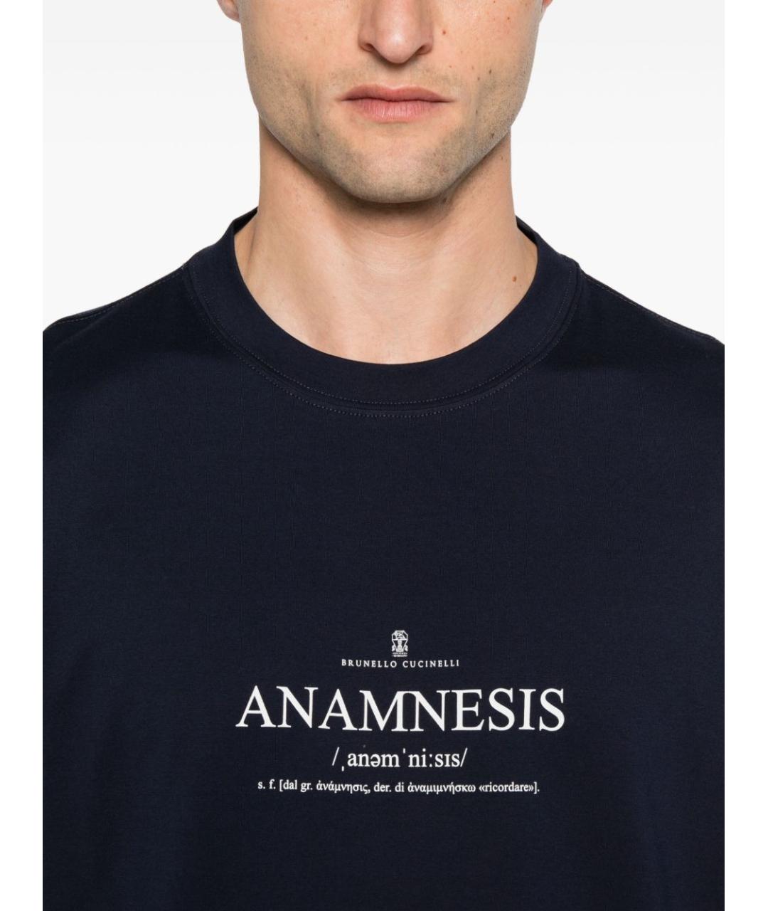 BRUNELLO CUCINELLI Темно-синяя хлопковая футболка, фото 2