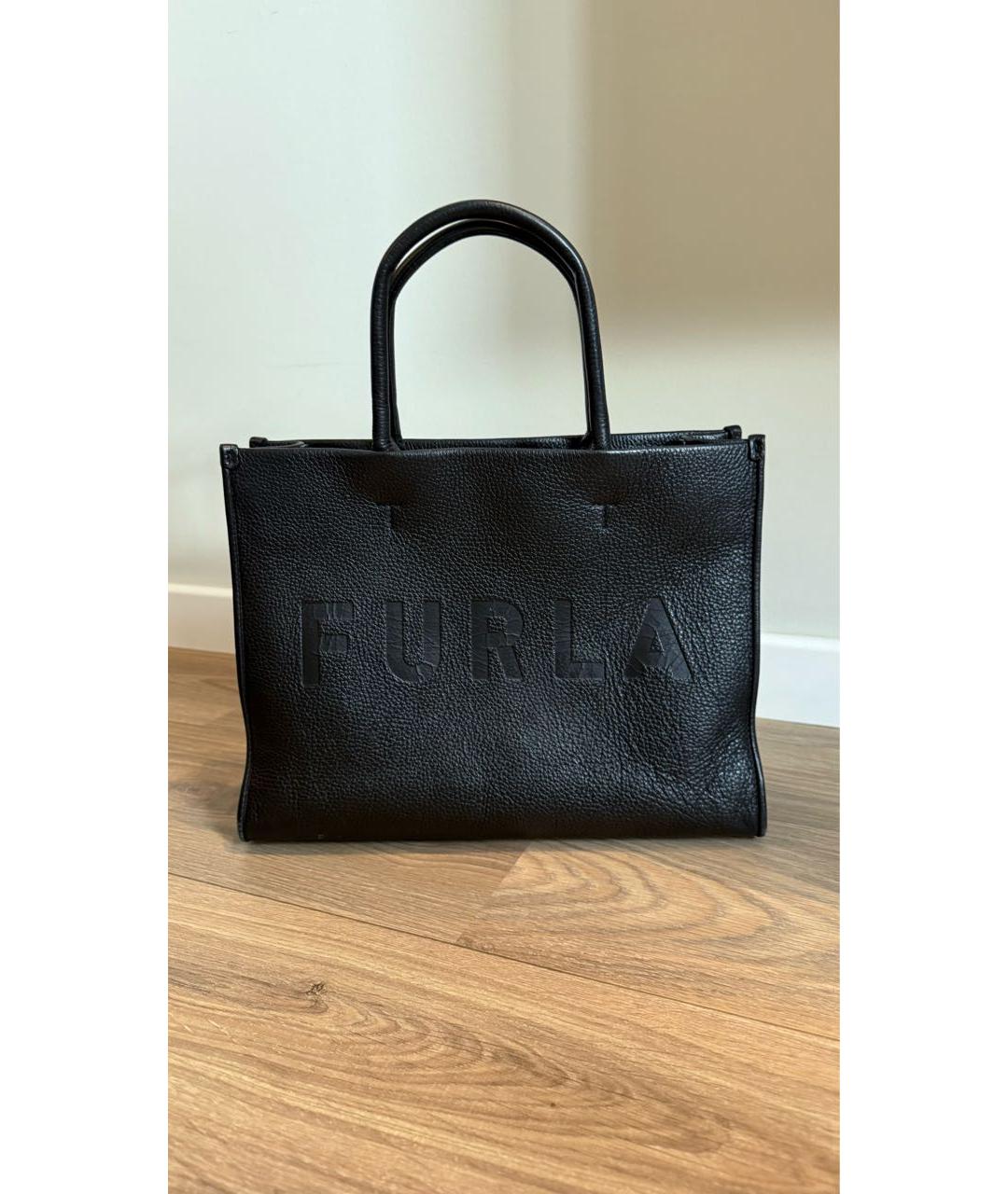 FURLA Черная кожаная сумка тоут, фото 8