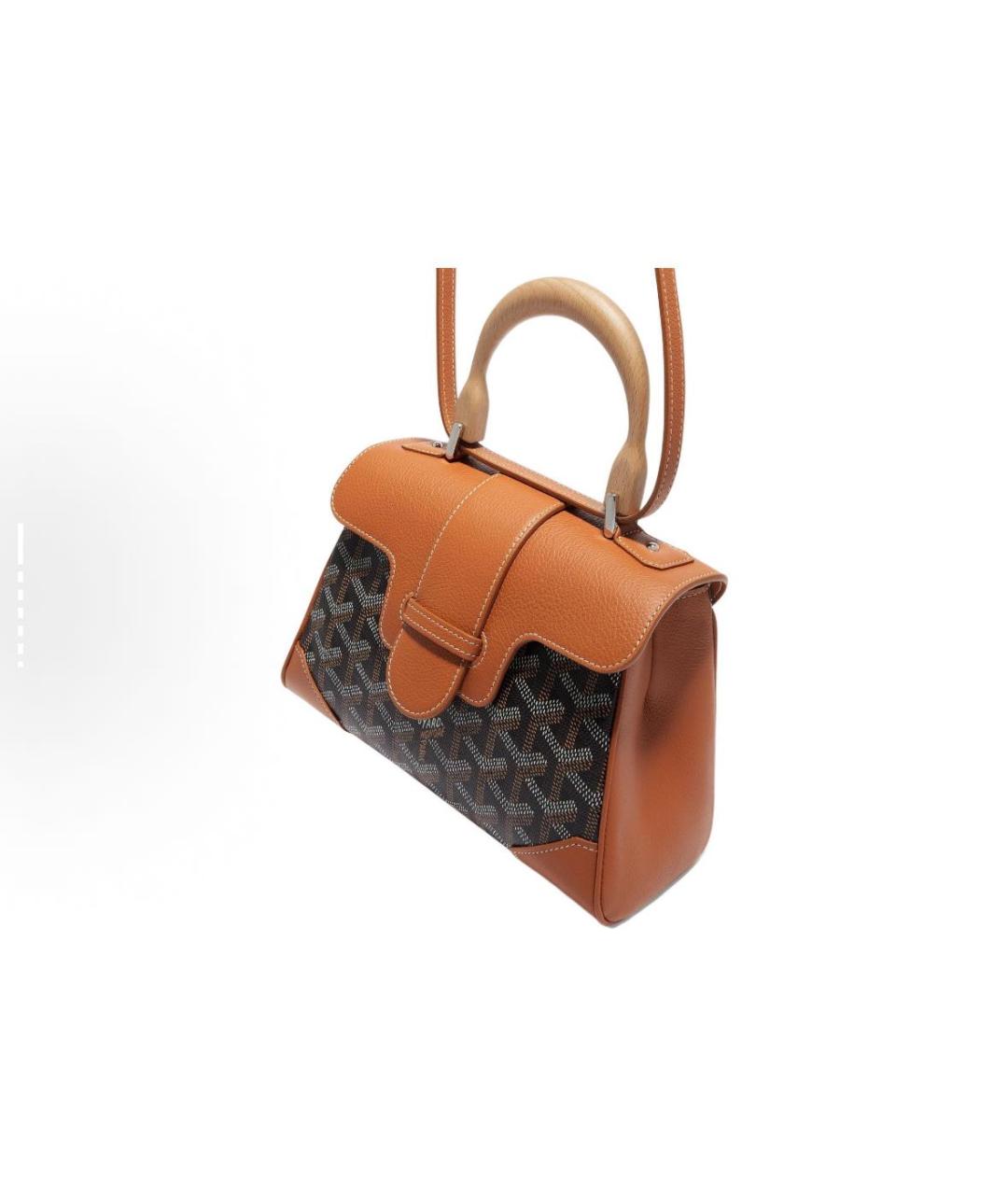 GOYARD Коричневая кожаная сумка с короткими ручками, фото 4