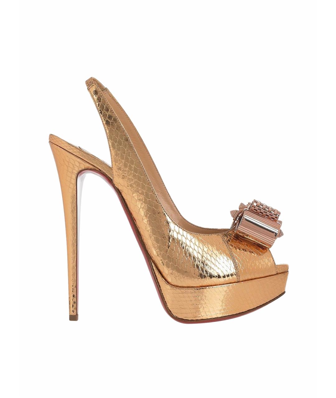 CHRISTIAN LOUBOUTIN Золотые кожаные босоножки, фото 1