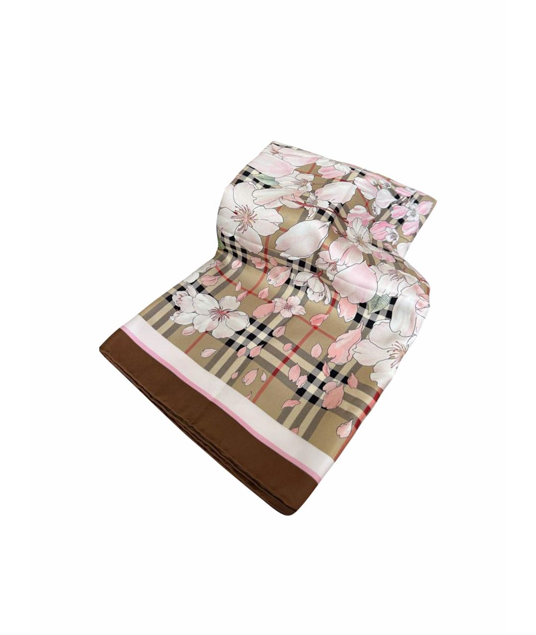BURBERRY Бежевый шелковый платок, фото 1