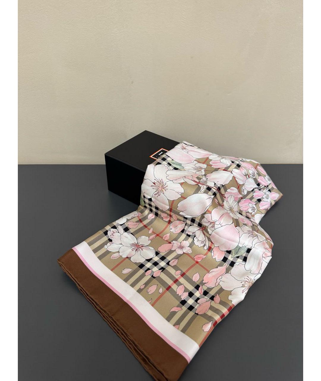 BURBERRY Бежевый шелковый платок, фото 3