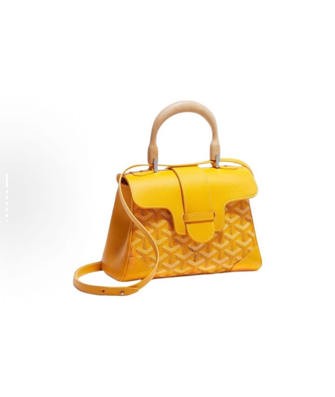 GOYARD Желтая кожаная сумка с короткими ручками, фото 5