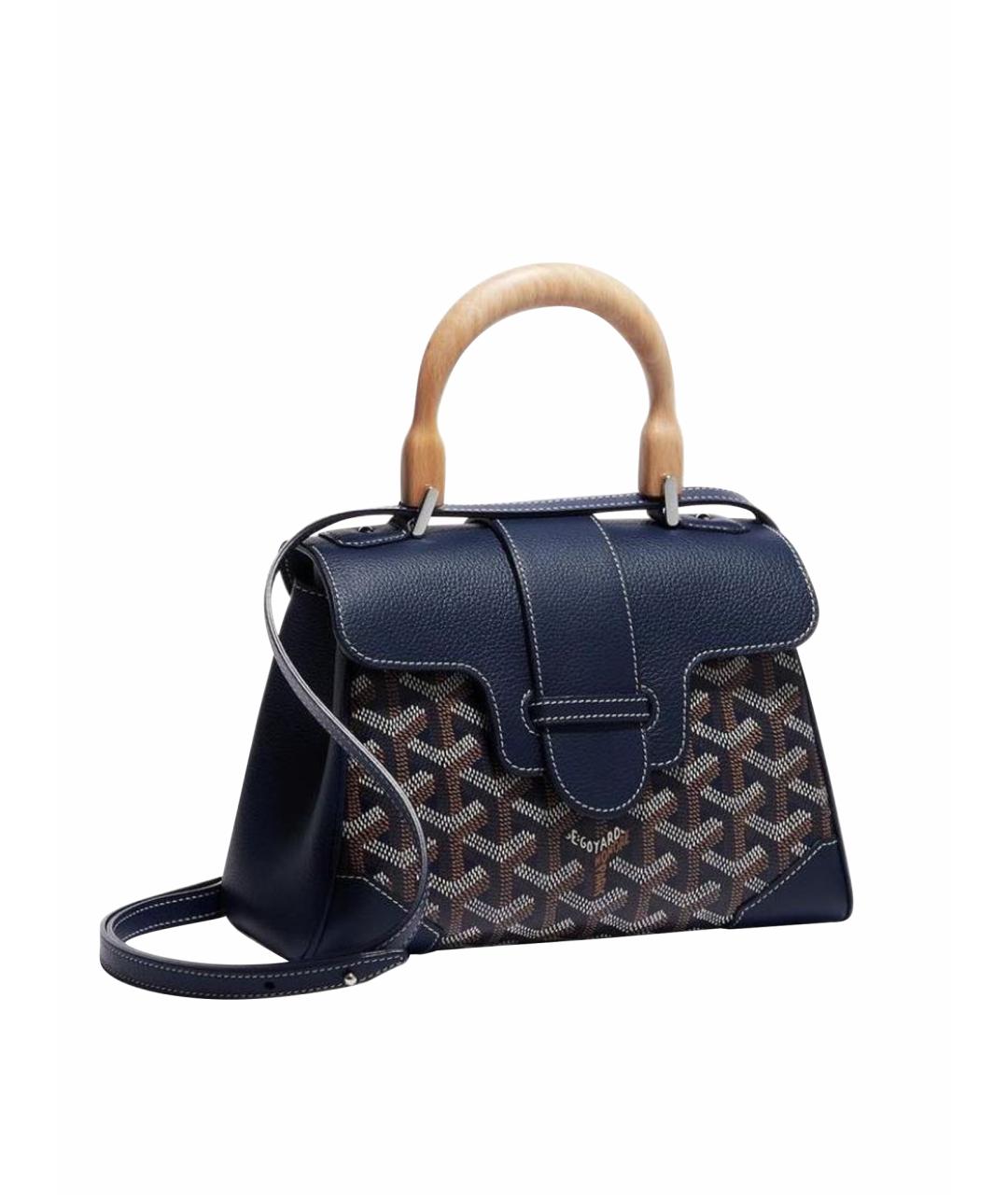 GOYARD Темно-синяя кожаная сумка с короткими ручками, фото 1