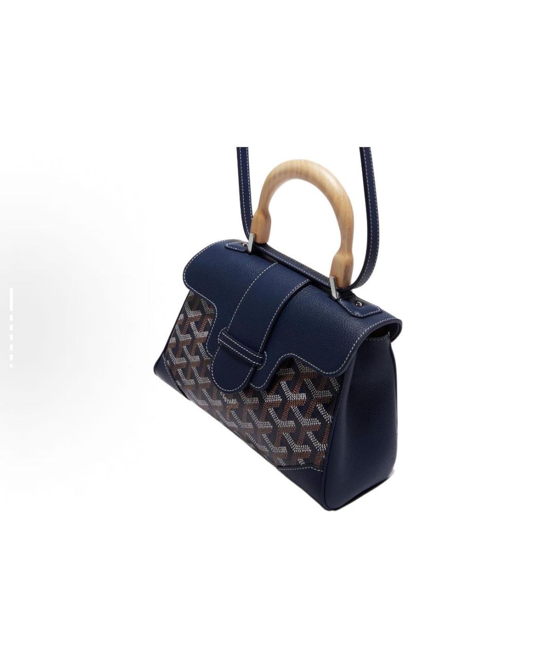 GOYARD Темно-синяя кожаная сумка с короткими ручками, фото 4