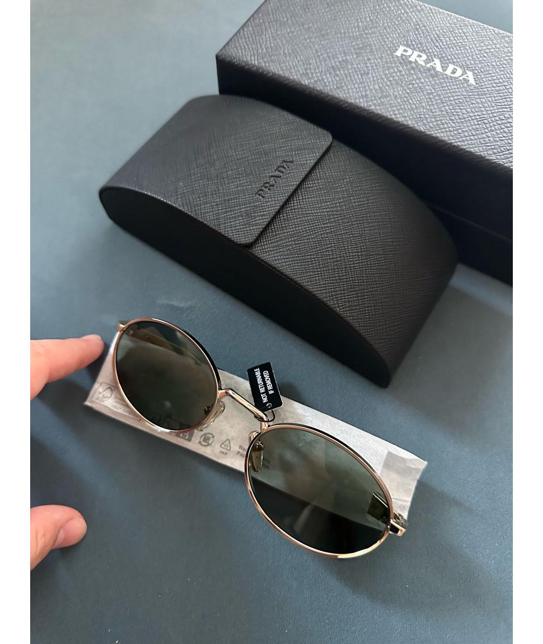PRADA Золотые металлические солнцезащитные очки, фото 2