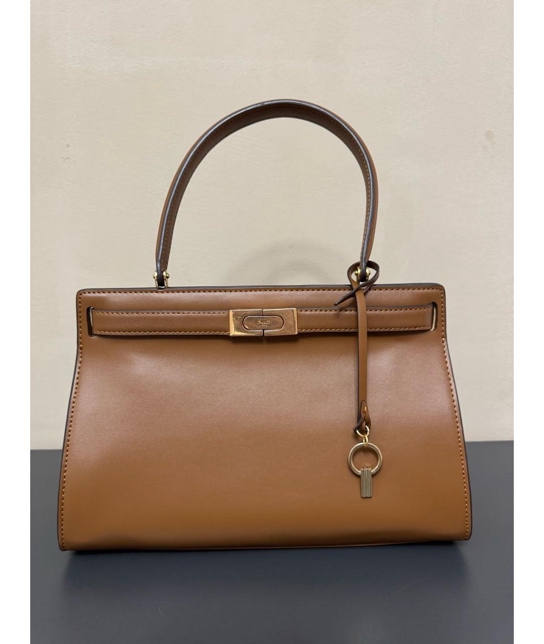 TORY BURCH Коричневая кожаная сумка с короткими ручками, фото 4