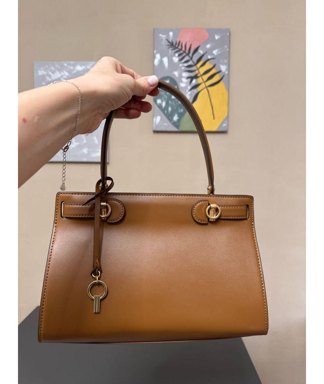 TORY BURCH Коричневая кожаная сумка с короткими ручками, фото 3