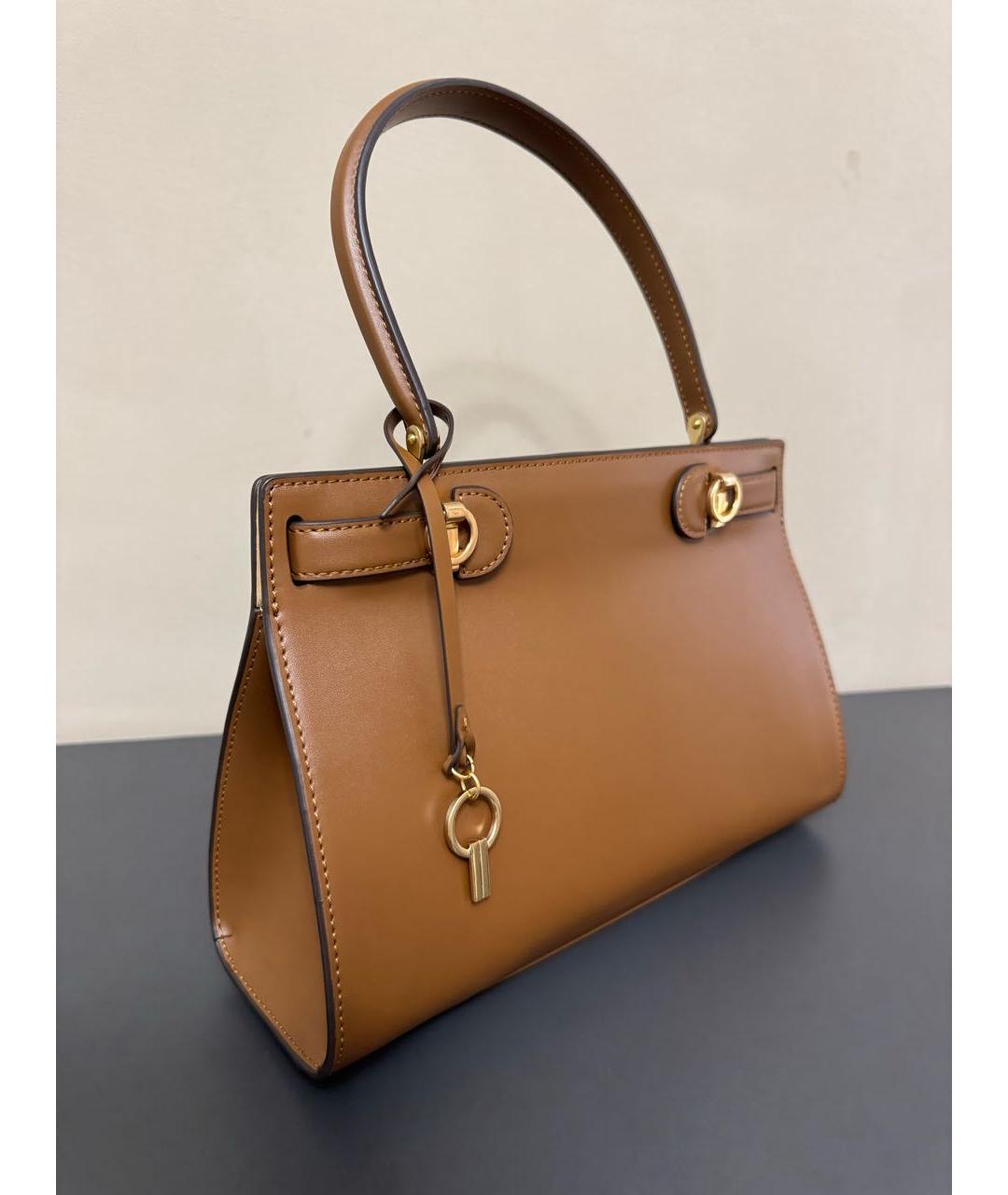 TORY BURCH Коричневая кожаная сумка с короткими ручками, фото 2