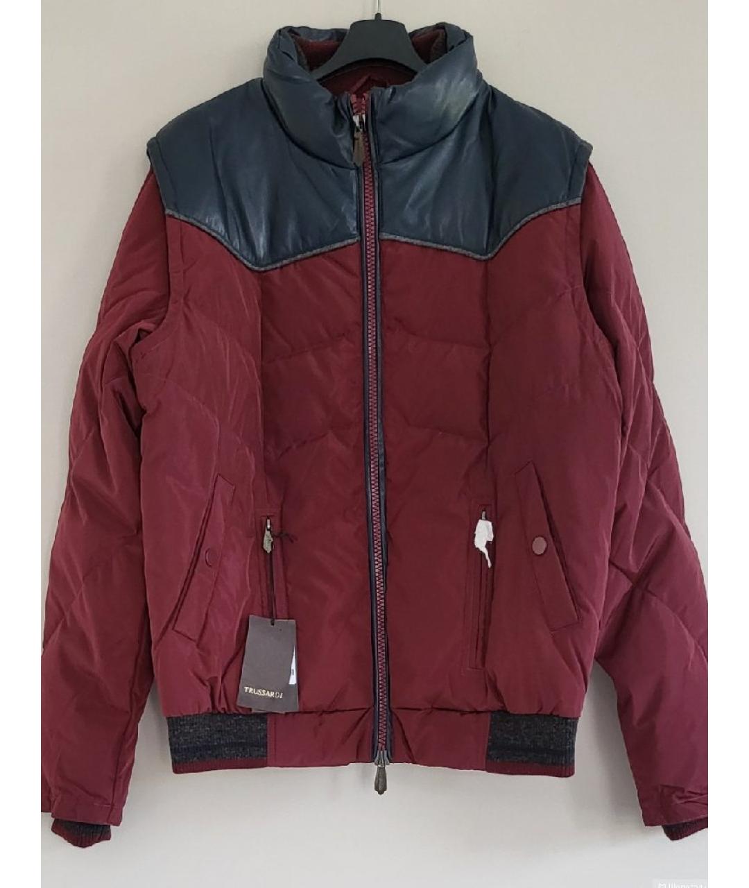 TRUSSARDI Бордовый кожаный пуховик, фото 10