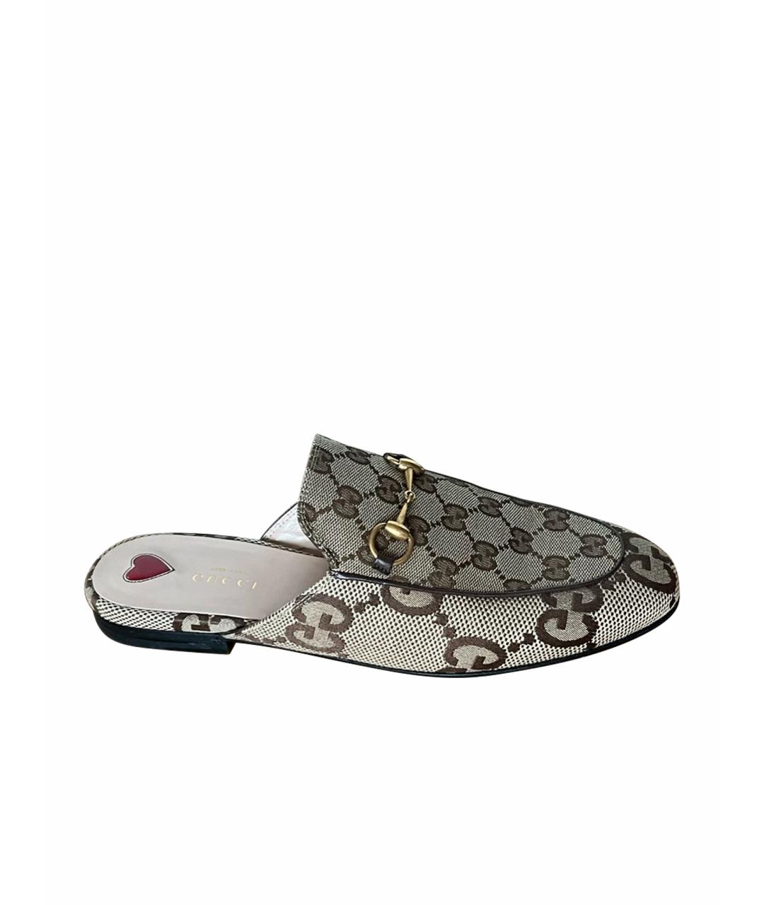 GUCCI Бежевые текстильные мюли, фото 1