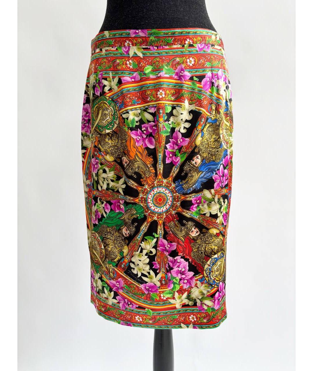 DOLCE&GABBANA Мульти шелковая юбка миди, фото 5