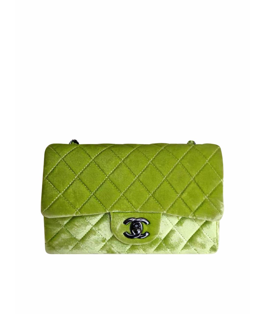 CHANEL Зеленая бархатная сумка через плечо, фото 1