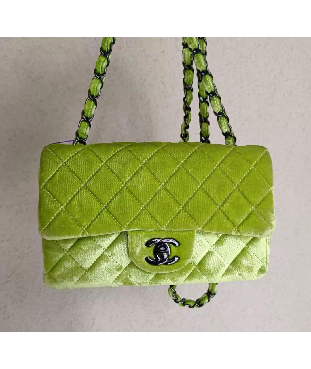CHANEL Зеленая бархатная сумка через плечо, фото 5