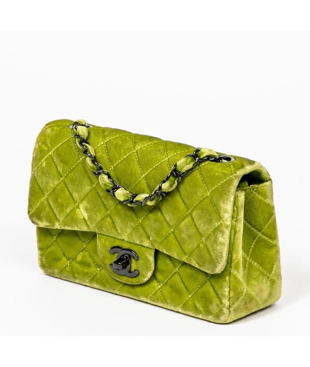 CHANEL Зеленая бархатная сумка через плечо, фото 2