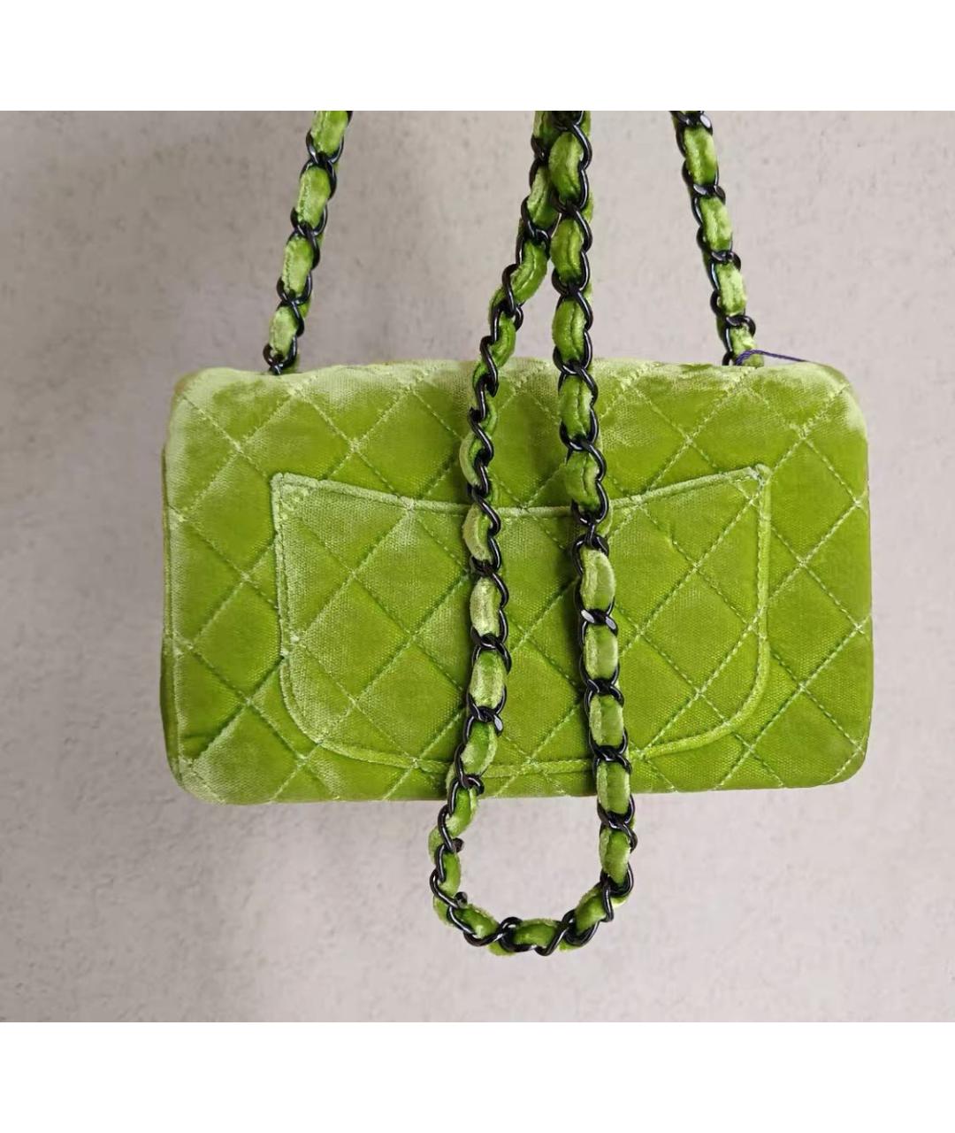 CHANEL Зеленая бархатная сумка через плечо, фото 3