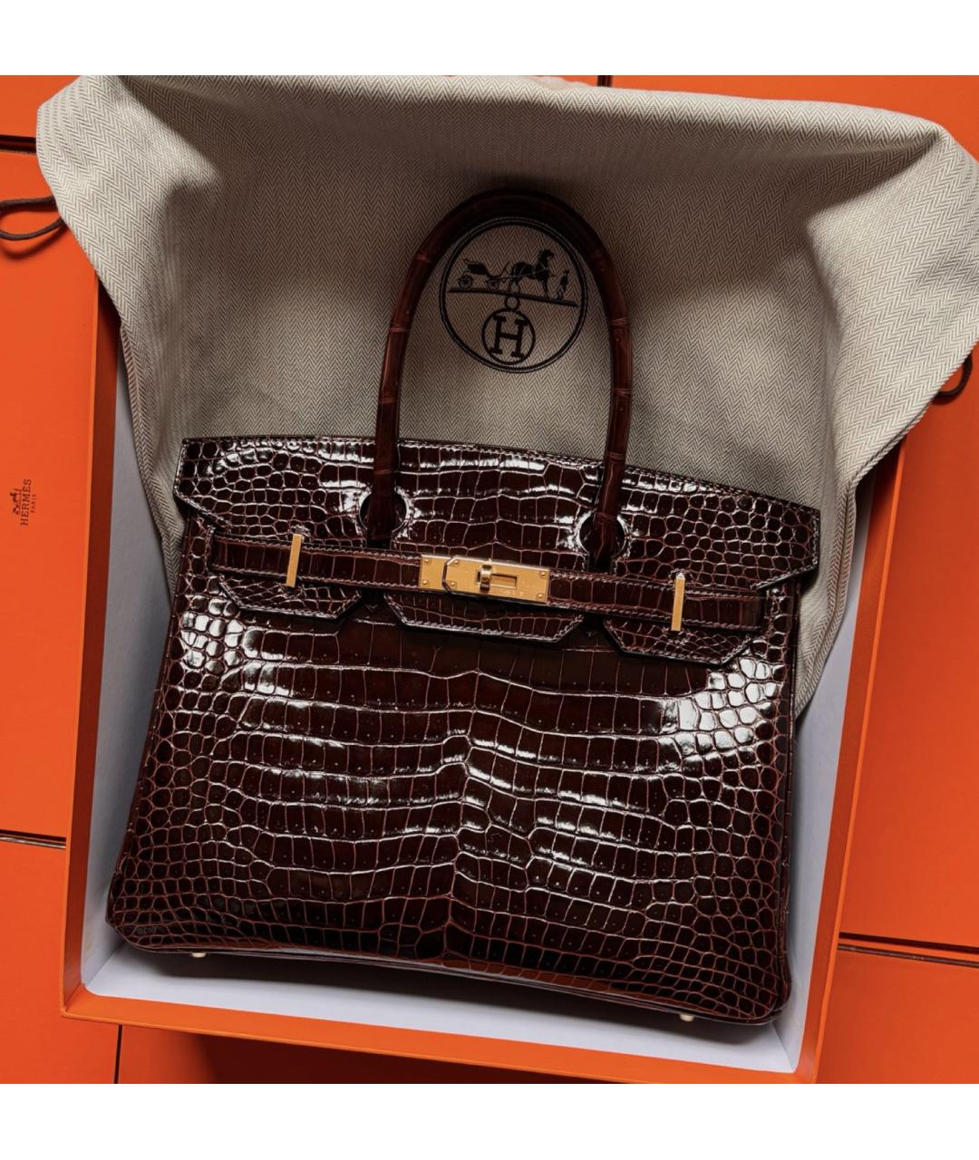 HERMES Коричневая сумка с короткими ручками из экзотической кожи, фото 2