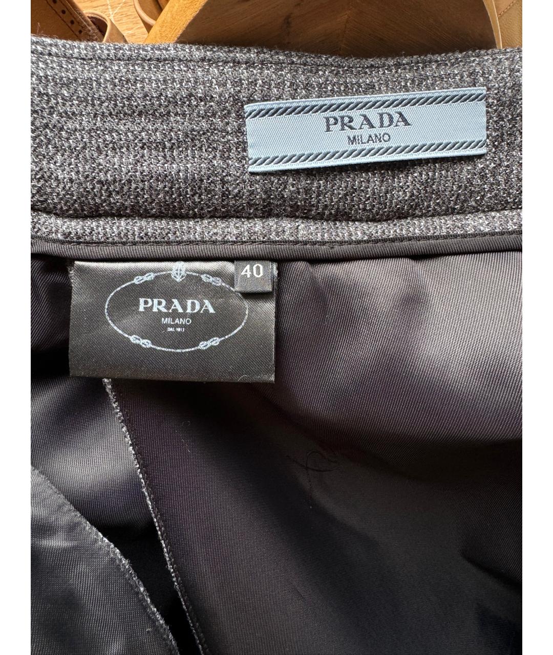 PRADA Серая шерстяная юбка миди, фото 5
