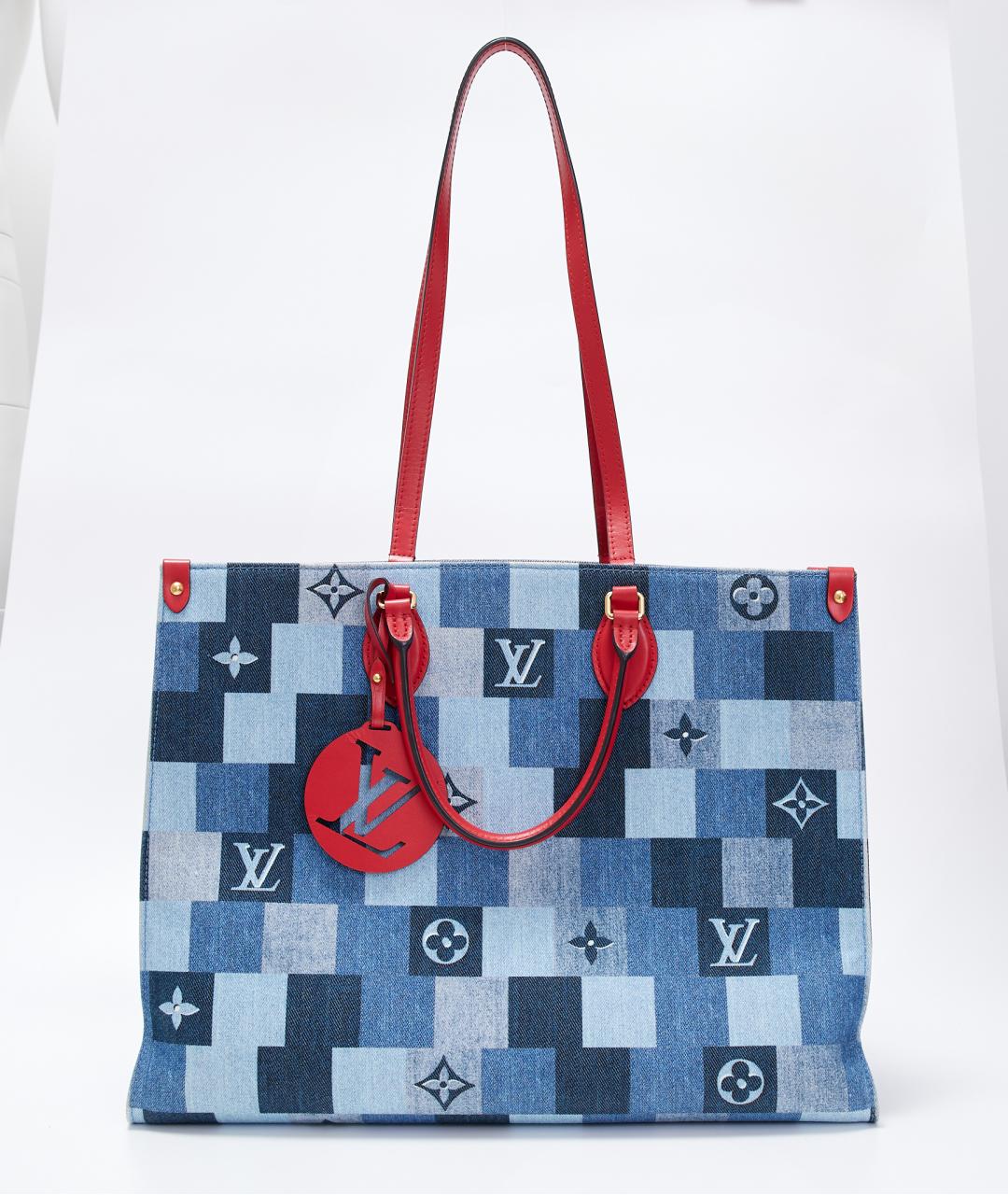 LOUIS VUITTON Синяя тканевая сумка тоут, фото 4