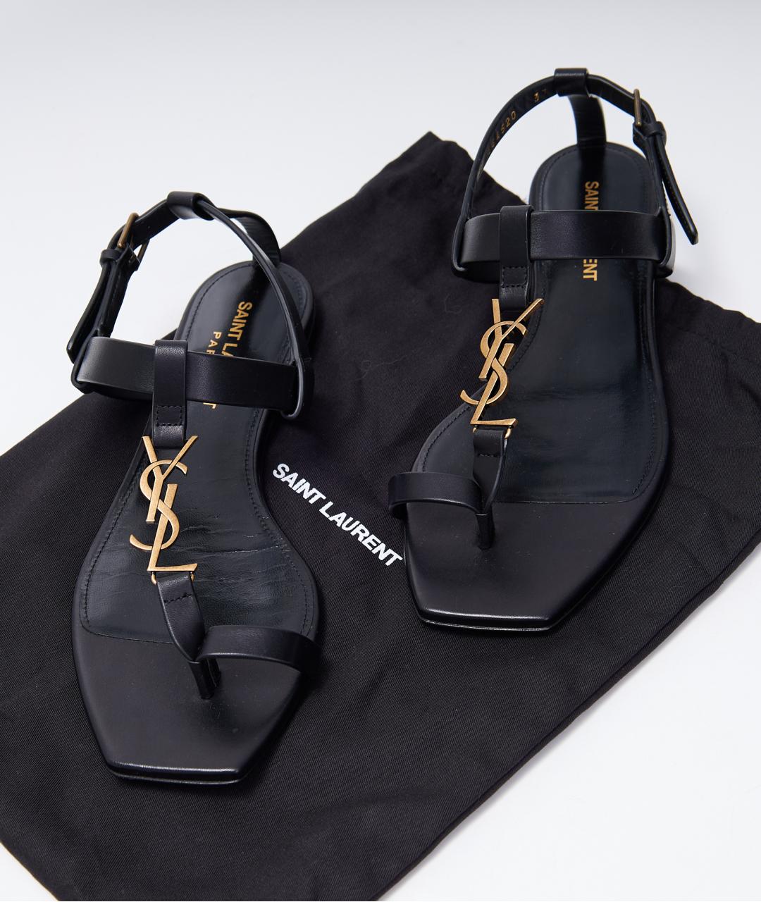 SAINT LAURENT Черные кожаные сандалии, фото 7