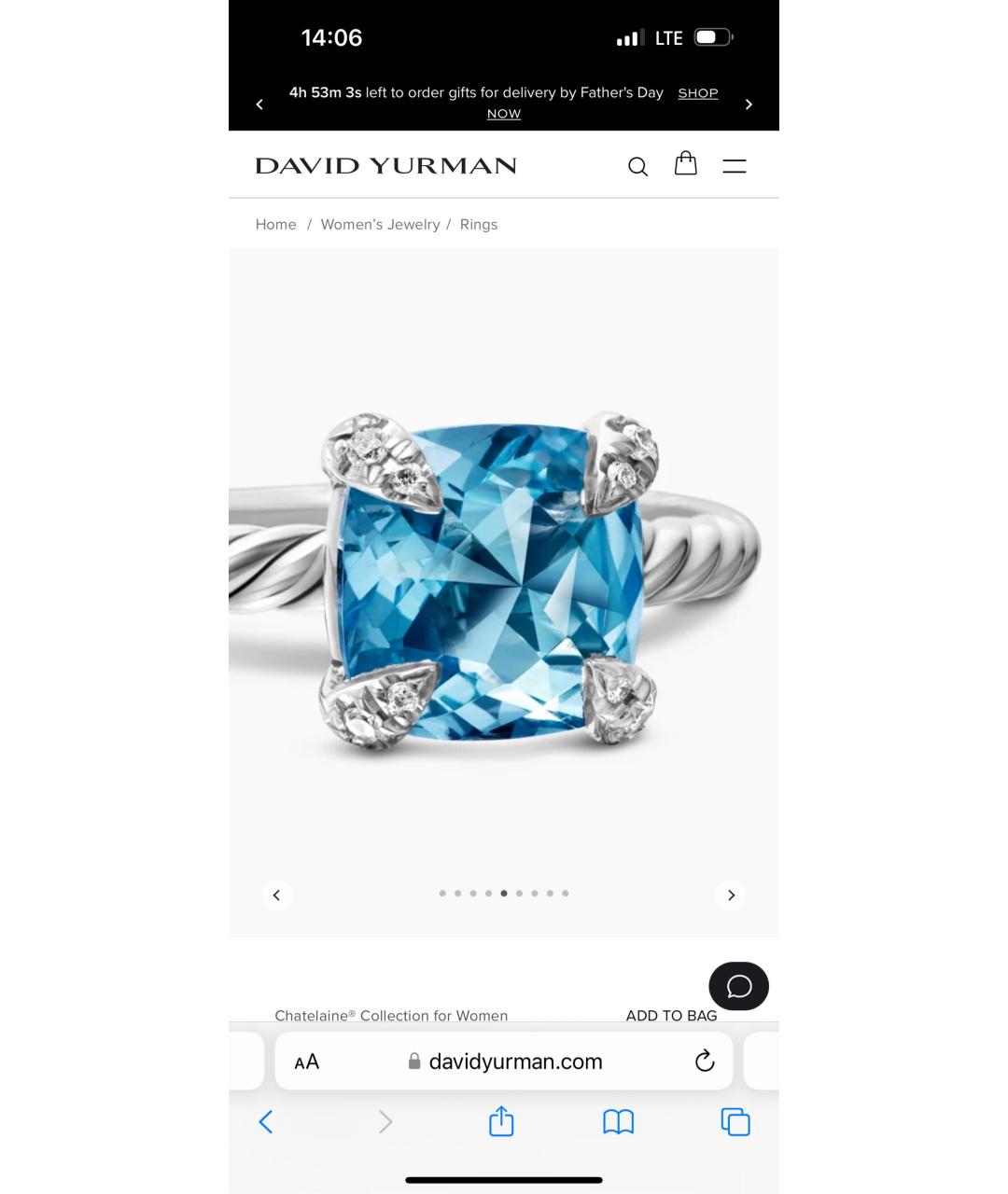 David Yurman Голубое серебряное кольцо, фото 8