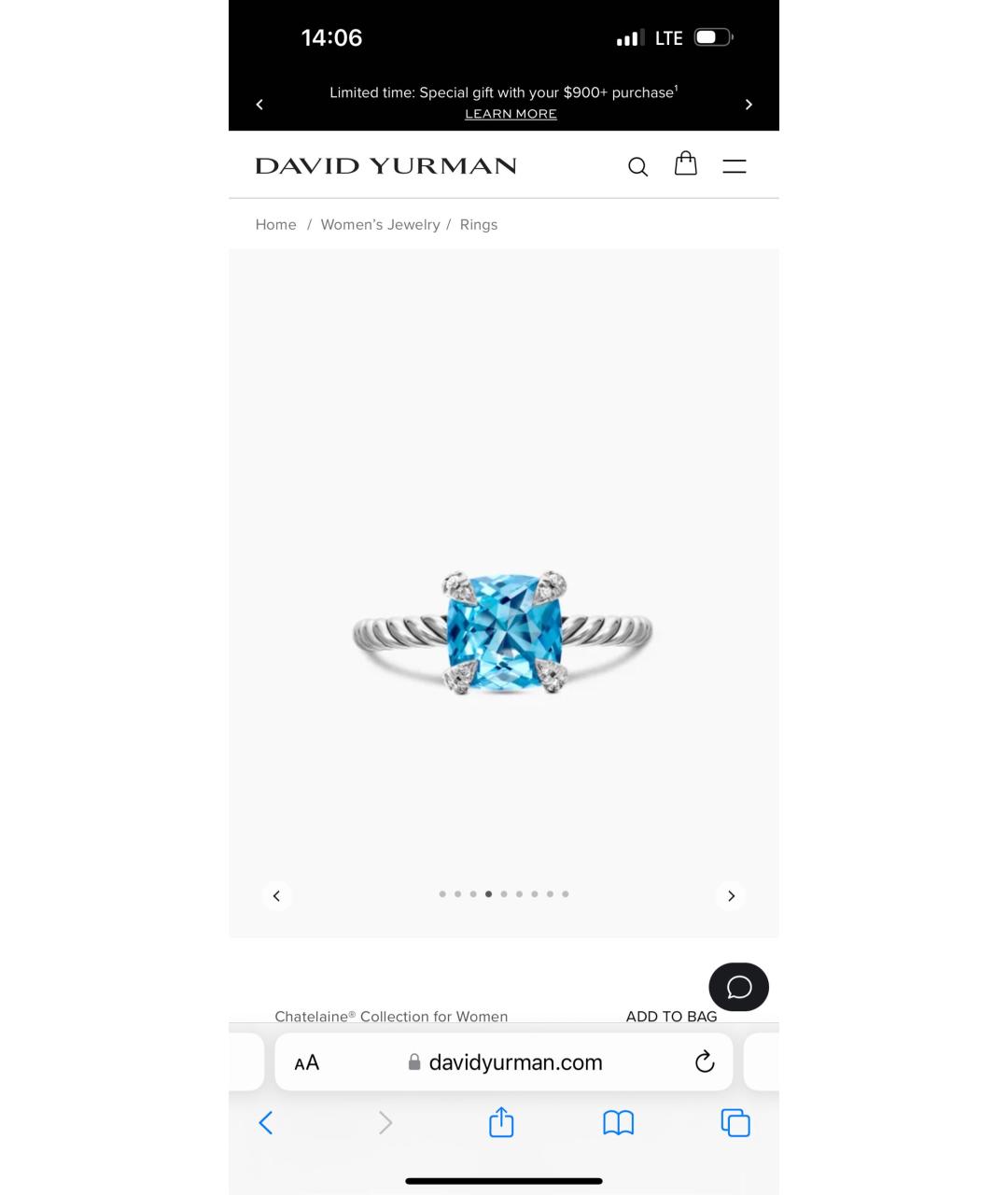 David Yurman Голубое серебряное кольцо, фото 9