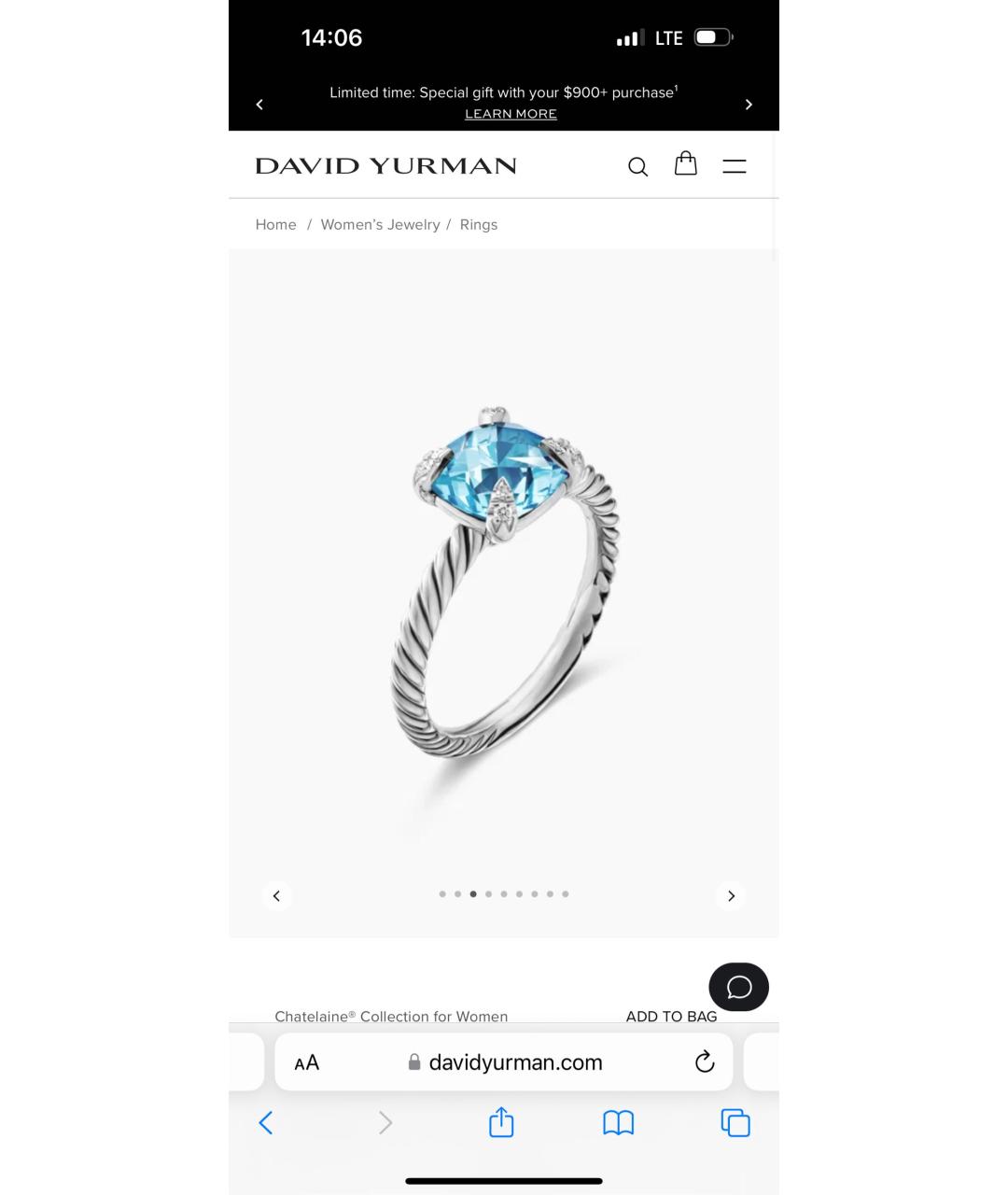 David Yurman Голубое серебряное кольцо, фото 2