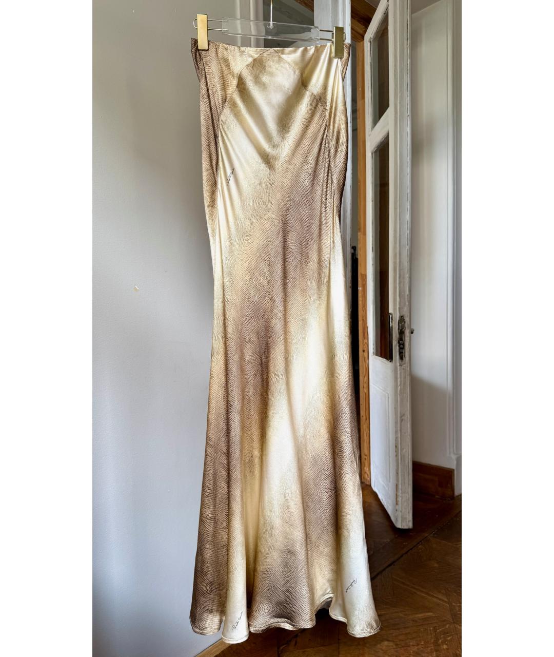 ROBERTO CAVALLI Бежевая шелковая юбка макси, фото 8